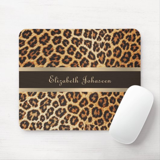 Leopard Animal Print Bruin & Gouden Streep Glamour Muismat (Met muis)