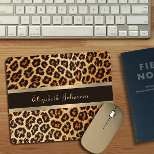 Leopard Animal Print Bruin & Gouden Streep Glamour Muismat