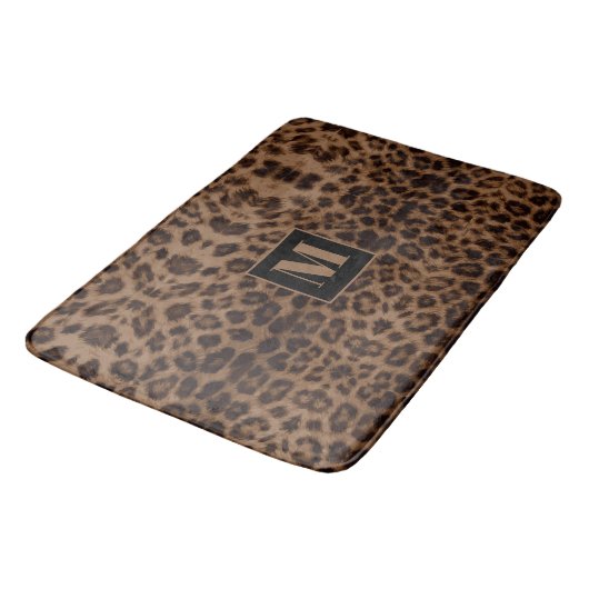 Leopard Animal Print Bruin zwart Chic Monogram Badmat (Gekanteld)