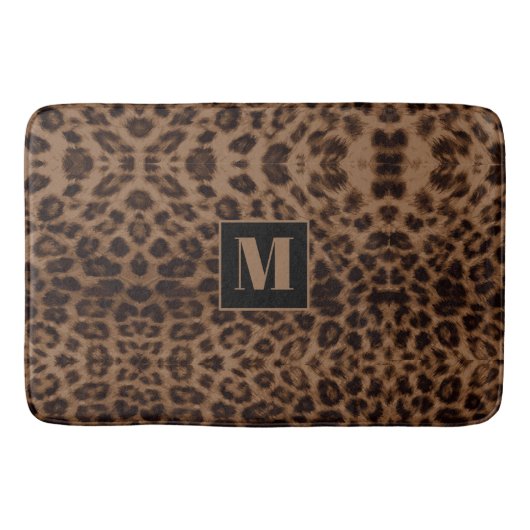 Leopard Animal Print Bruin zwart Chic Monogram Badmat (Voorkant)