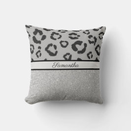 Leopard Animal Print Cheetah Glitter Silver Kussen