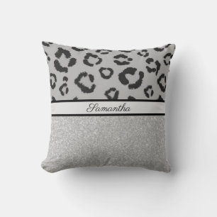 Leopard Animal Print Cheetah Glitter Silver Kussen