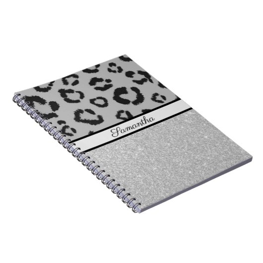 Leopard Animal Print Cheetah Glitter Silver Notitieboek (Rechterzijde)