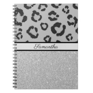Leopard Animal Print Cheetah Glitter Silver Notitieboek