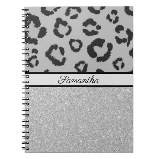 Leopard Animal Print Cheetah Glitter Silver Notitieboek (Voorkant)