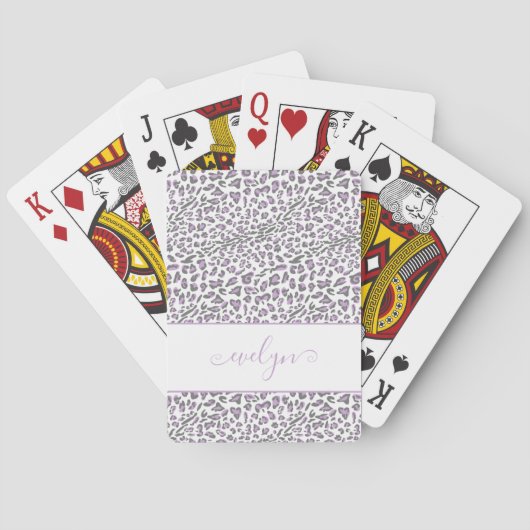 Leopard Animal Print Cream Lila grijs script naam Pokerkaarten (Achterkant)