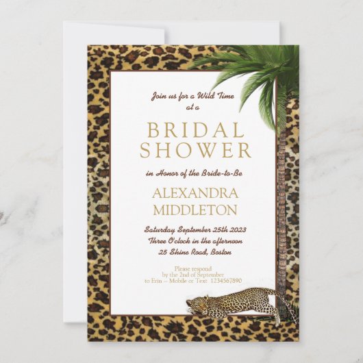 Leopard Animal Print Elegant Palm Vrijgezellenfees Kaart (Voorkant)