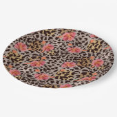 Leopard Animal Print en Roze Flowers Papieren Bordje (Gekanteld)