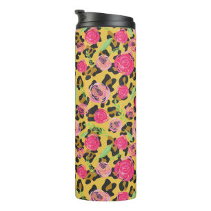 Leopard Animal Print en Waterverf Flowers Thermosbeker
