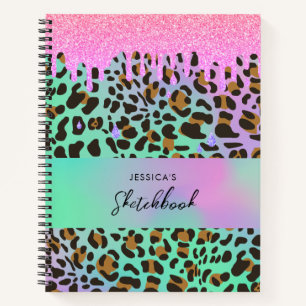 Leopard Animal Print Holographic Glitter Drivers Notitieboek