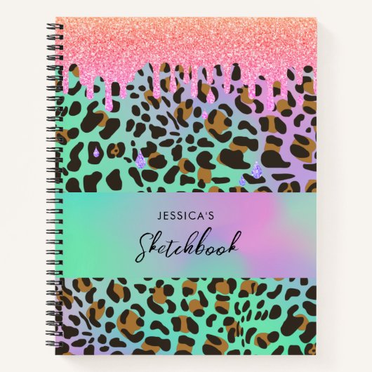 Leopard Animal Print Holographic Glitter Drivers Notitieboek (Voorkant)