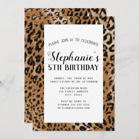 Leopard Animal Print Kids Birthday Party Kaart (Voorkant / Achterkant)