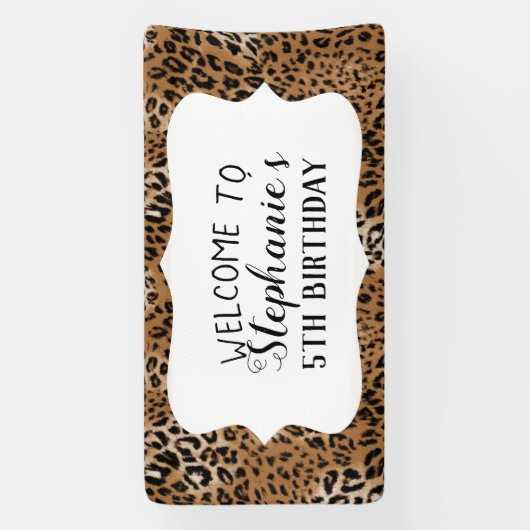 Leopard Animal Print Kids Birthday Party Spandoek (Verticaal)