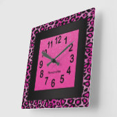 Leopard Animal Print met Hot Pink en Black Vierkante Klok (Hoek)