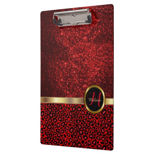 Leopard Animal Print met Red Glitter Klembord (Links)
