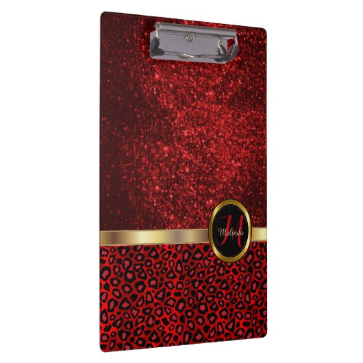 Leopard Animal Print met Red Glitter  Klembord (Rechts)
