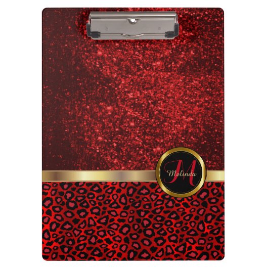 Leopard Animal Print met Red Glitter  Klembord (Voorkant)