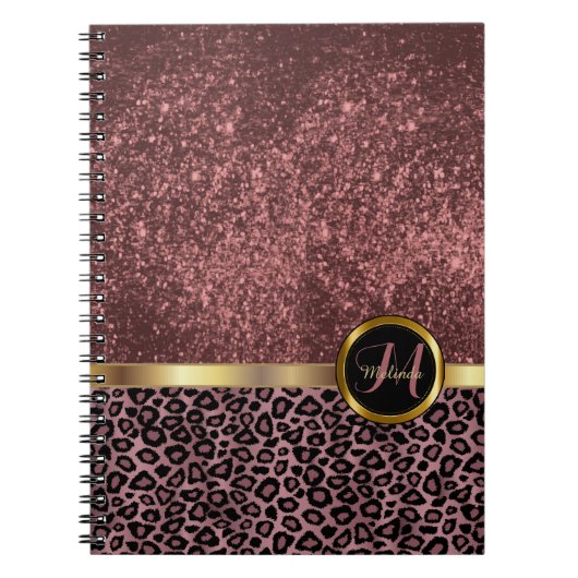 Leopard Animal Print met Roos Gold Glitter Notitieboek (Voorkant)