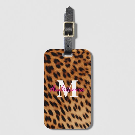 Leopard Animal Print Monogram Bagagelabel (Voorkant (verticaal))