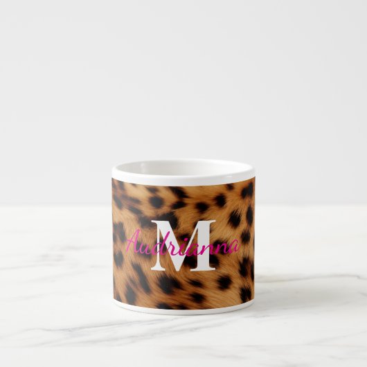 Leopard Animal Print Monogram Espresso Kop (Voorkant)