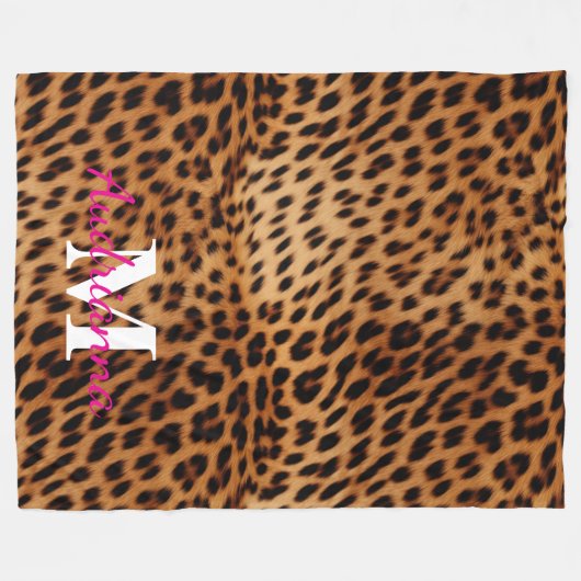 Leopard Animal Print Monogram Fleece Deken (Voorkant (Horizontaal))