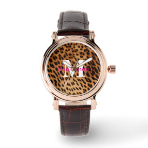 Leopard Animal Print Monogram Horloge
