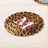 Leopard Animal Print Monogram Kartonnen Onderzetters (Gekanteld)