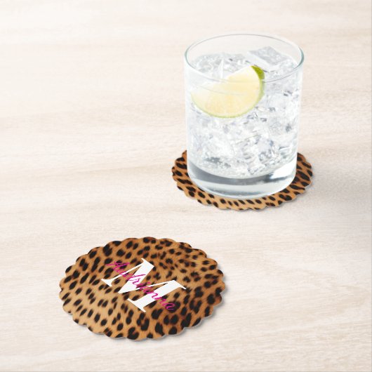 Leopard Animal Print Monogram Kartonnen Onderzetters (Insitu)
