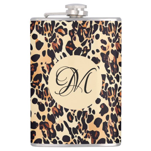 Leopard Animal Print Monogram Kolf Heupfles (Voorkant)