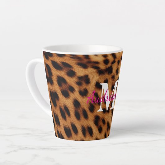 Leopard Animal Print Monogram Latte Mok (Linkerhoek)