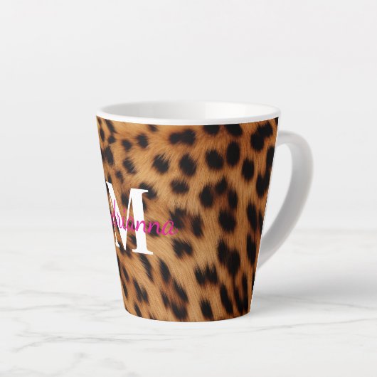 Leopard Animal Print Monogram Latte Mok (Rechterhoek)