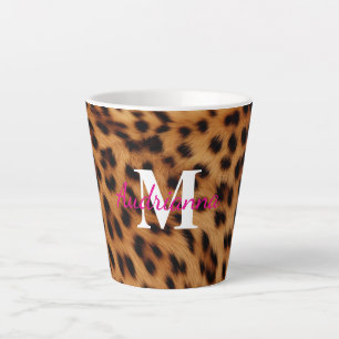 Leopard Animal Print Monogram Latte Mok