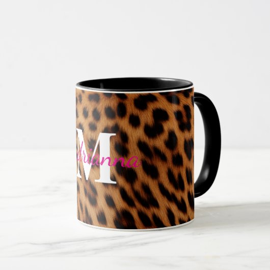 Leopard Animal Print Monogram Mok (Voorkant rechts)