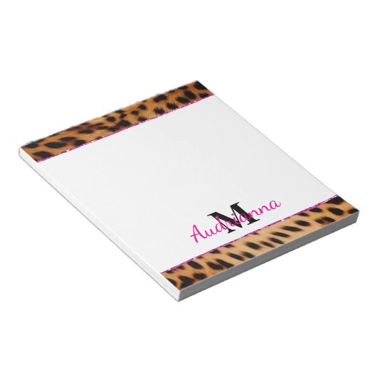 Leopard Animal Print Monogram Notitieblok (Schuin)