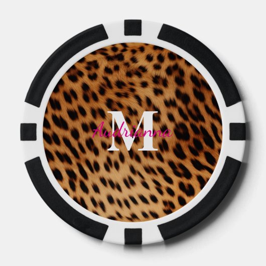 Leopard Animal Print Monogram Poker Chips (Voorkant)