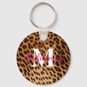Leopard Animal Print Monogram Sleutelhanger (Voorkant)