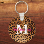 Leopard Animal Print Monogram Sleutelhanger (Voorkant)
