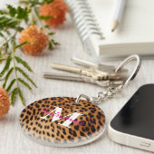 Leopard Animal Print Monogram Sleutelhanger (Voorkant Rechts)