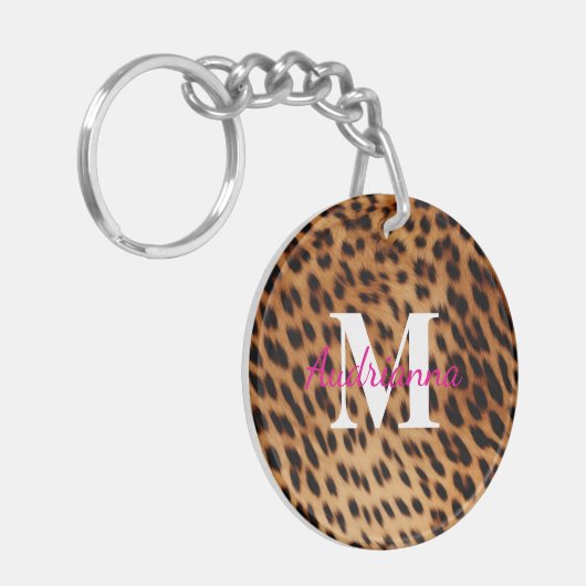 Leopard Animal Print Monogram Sleutelhanger (Voorkant Links)