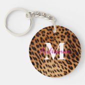 Leopard Animal Print Monogram Sleutelhanger (Voorkant)