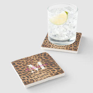 Leopard Animal Print Monogram Stenen Onderzetter