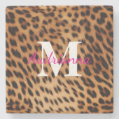 Leopard Animal Print Monogram Stenen Onderzetter (Voorkant)