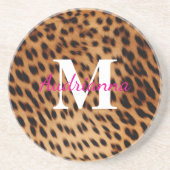 Leopard Animal Print Monogram Zandsteen Onderzetter (Voorkant)