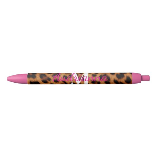 Leopard Animal Print Monogram Zwarte Inkt Pen (Voorkant)