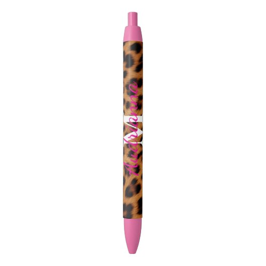 Leopard Animal Print Monogram Zwarte Inkt Pen (Voorkant Verticaal)