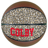 Leopard Animal Print Neutrals Red Custom Name Bask Basketbal (Voorkant)