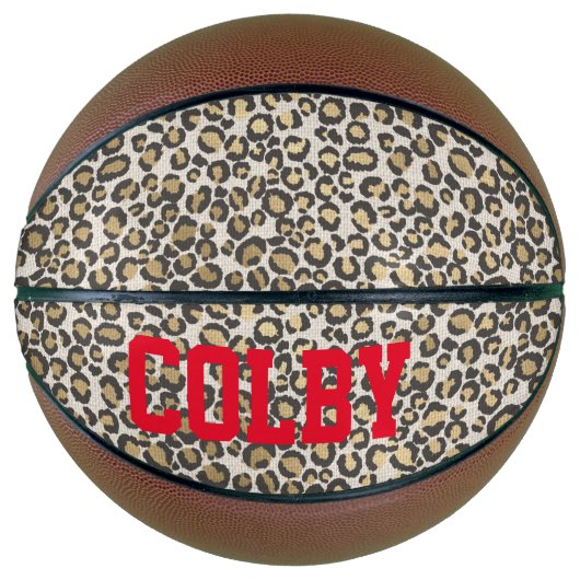 Leopard Animal Print Neutrals Red Custom Name Bask Basketbal (Voorkant)