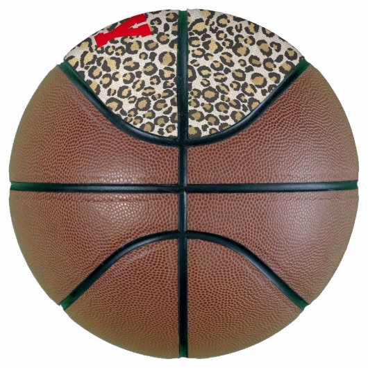 Leopard Animal Print Neutrals Red Custom Name Bask Basketbal (Rechts)
