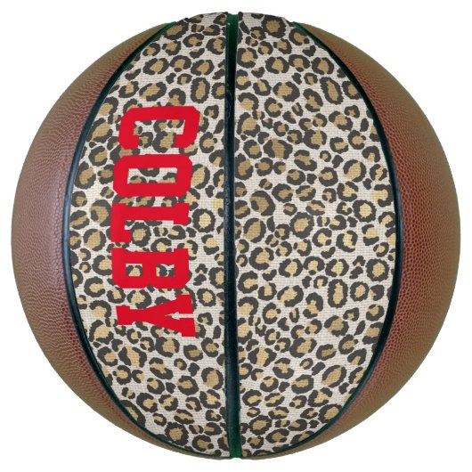 Leopard Animal Print Neutrals Red Custom Name Bask Basketbal (Verticaal)