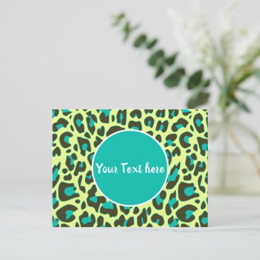 Leopard Animal Print Pattern Cirkel Geel Blauwgroe Briefkaart (Staand voorkant)